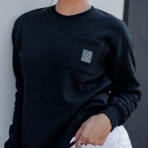 DIXXON‎ Women's Pocket Crewneck Sweatshirt Black New 2XL